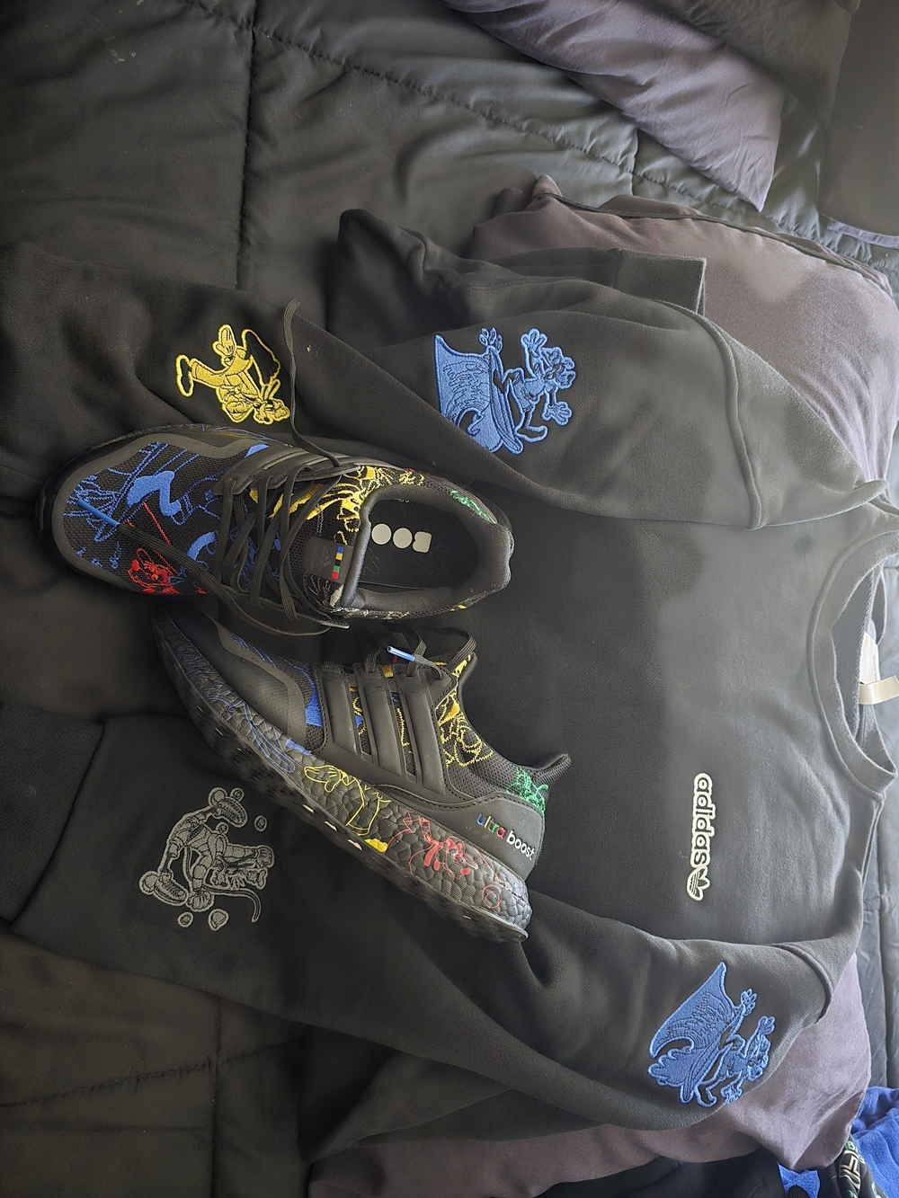 adidas Black Athletic Sweat Shirt with Multicolor Graphic Accents